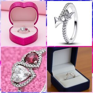 2pc Trending S925 Double Heart/Arrow Ring -Size 9